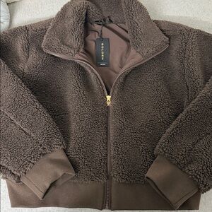 Golden Brown Sherpa Zip-Up Jacket